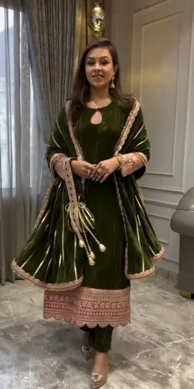 VLM 241 Mahendi in Crash Viscose Velvet Embroidery Work Salwar Suit . Affordable Price ₹2399. Delivery 4-6 Working Days. Shop now. | Casual Suits, Jump Suits, Creative suits, Designer Suits, Palazzo Suits, Party Wear Suits, Patiala Suits, Salwar suit, Straight Suits