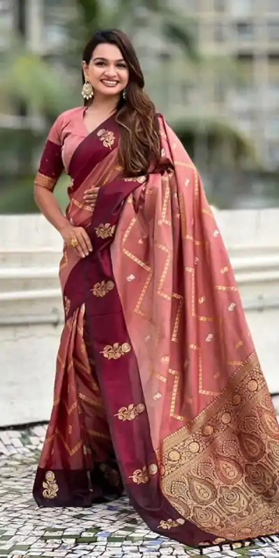 Maroon Banarasi Silk Weaving Zari Work Saree