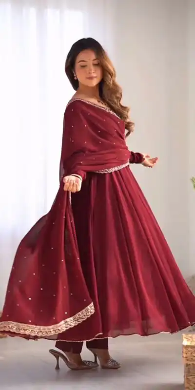 SRK 5222 Maroon in Faux Georgette Lace Work & Embroidery Work Salwar Suit . Grab it for ₹1849. Delivery 4-6 Working Days. Shop now. | Casual Suits, Jump Suits, Creative suits, Designer Suits, Palazzo Suits, Party Wear Suits, Patiala Suits, Salwar suit, Straight Suits