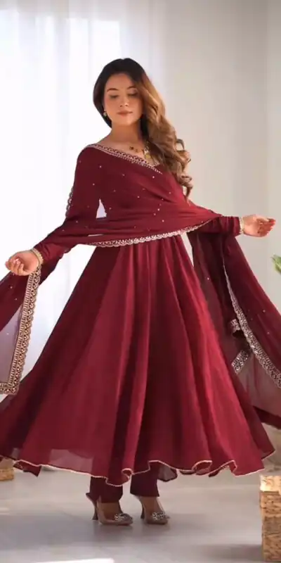 SRK 5222 Maroon in Faux Georgette Lace Work & Embroidery Work Salwar Suit . Grab it for ₹1849. Delivery 4-6 Working Days. Shop now. | Casual Suits, Jump Suits, Creative suits, Designer Suits, Palazzo Suits, Party Wear Suits, Patiala Suits, Salwar suit, Straight Suits