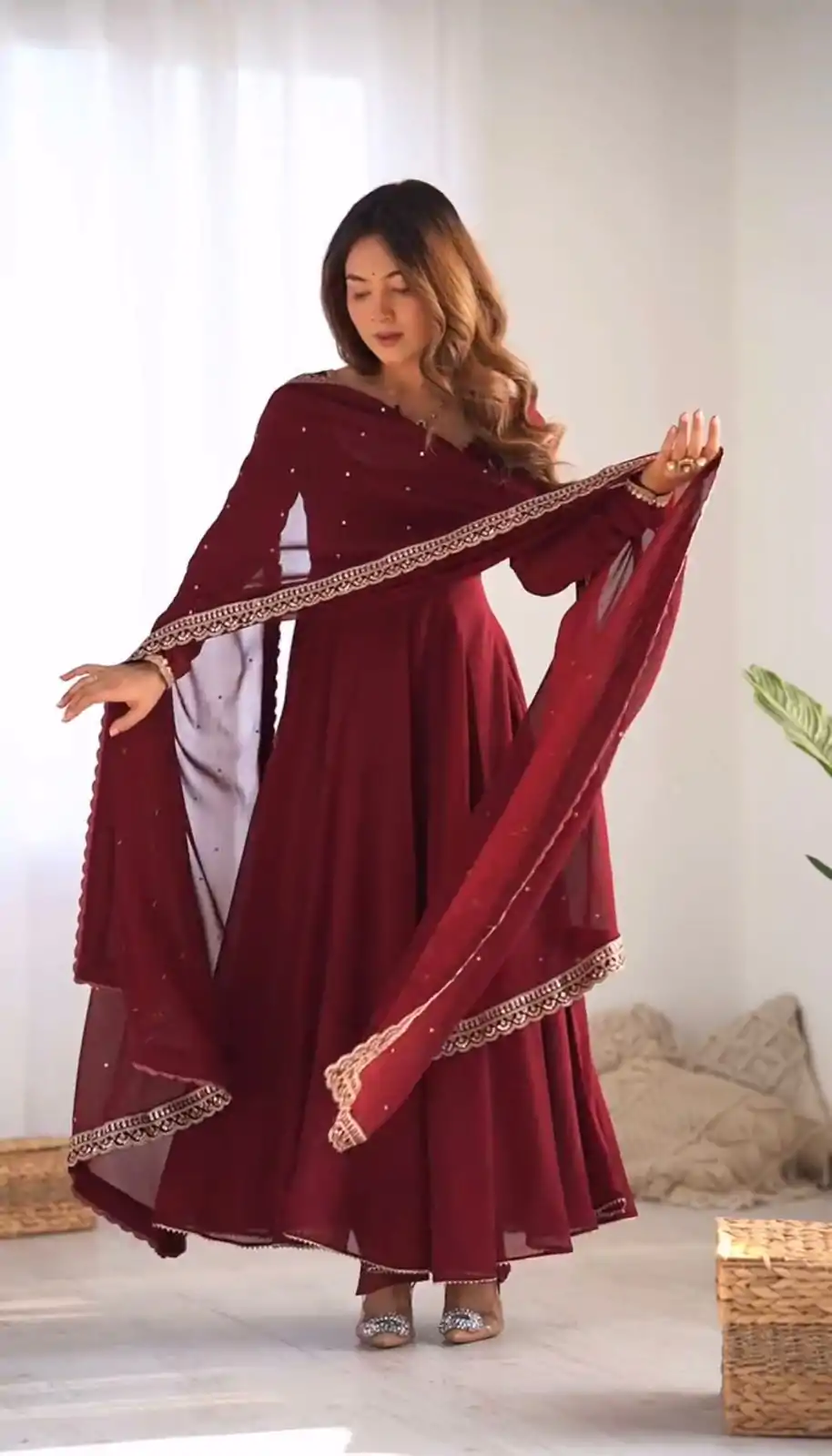 SRK 5222 Maroon in Faux Georgette Lace Work & Embroidery Work Salwar Suit . Grab it for ₹1849. Delivery 4-6 Working Days. Shop now. | Casual Suits, Jump Suits, Creative suits, Designer Suits, Palazzo Suits, Party Wear Suits, Patiala Suits, Salwar suit, Straight Suits