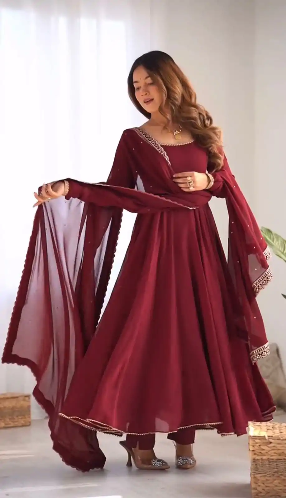 SRK 5222 Maroon in Faux Georgette Lace Work & Embroidery Work Salwar Suit . Grab it for ₹1849. Delivery 4-6 Working Days. Shop now. | Casual Suits, Jump Suits, Creative suits, Designer Suits, Palazzo Suits, Party Wear Suits, Patiala Suits, Salwar suit, Straight Suits