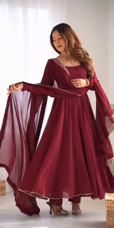 SRK 5222 Maroon in Faux Georgette Lace Work & Embroidery Work Salwar Suit . Grab it for ₹1849. Delivery 4-6 Working Days. Shop now. | Casual Suits, Jump Suits, Creative suits, Designer Suits, Palazzo Suits, Party Wear Suits, Patiala Suits, Salwar suit, Straight Suits