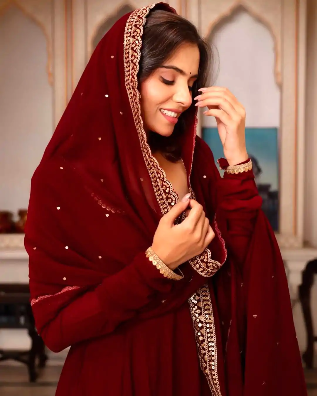 SRK 5222 Maroon in Faux Georgette Lace Work & Embroidery Work Salwar Suit . Grab it for ₹1849. Delivery 4-6 Working Days. Shop now. | Casual Suits, Jump Suits, Creative suits, Designer Suits, Palazzo Suits, Party Wear Suits, Patiala Suits, Salwar suit, Straight Suits