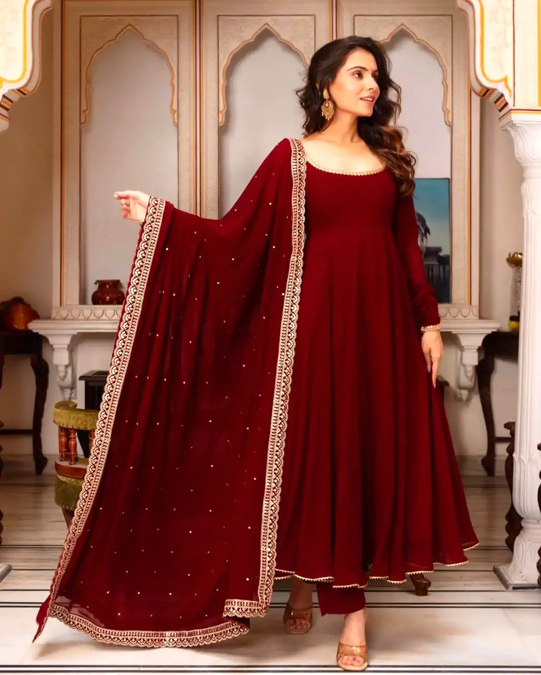 SRK 5222 Maroon in Faux Georgette Lace Work & Embroidery Work Salwar Suit . Grab it for ₹1849. Delivery 4-6 Working Days. Shop now. | Casual Suits, Jump Suits, Creative suits, Designer Suits, Palazzo Suits, Party Wear Suits, Patiala Suits, Salwar suit, Straight Suits