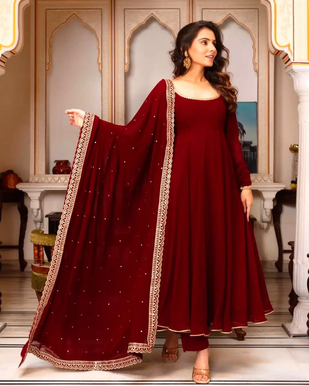 SRK 5222 Maroon in Faux Georgette Lace Work & Embroidery Work Salwar Suit . Grab it for ₹1849. Delivery 4-6 Working Days. Shop now. | Casual Suits, Jump Suits, Creative suits, Designer Suits, Palazzo Suits, Party Wear Suits, Patiala Suits, Salwar suit, Straight Suits