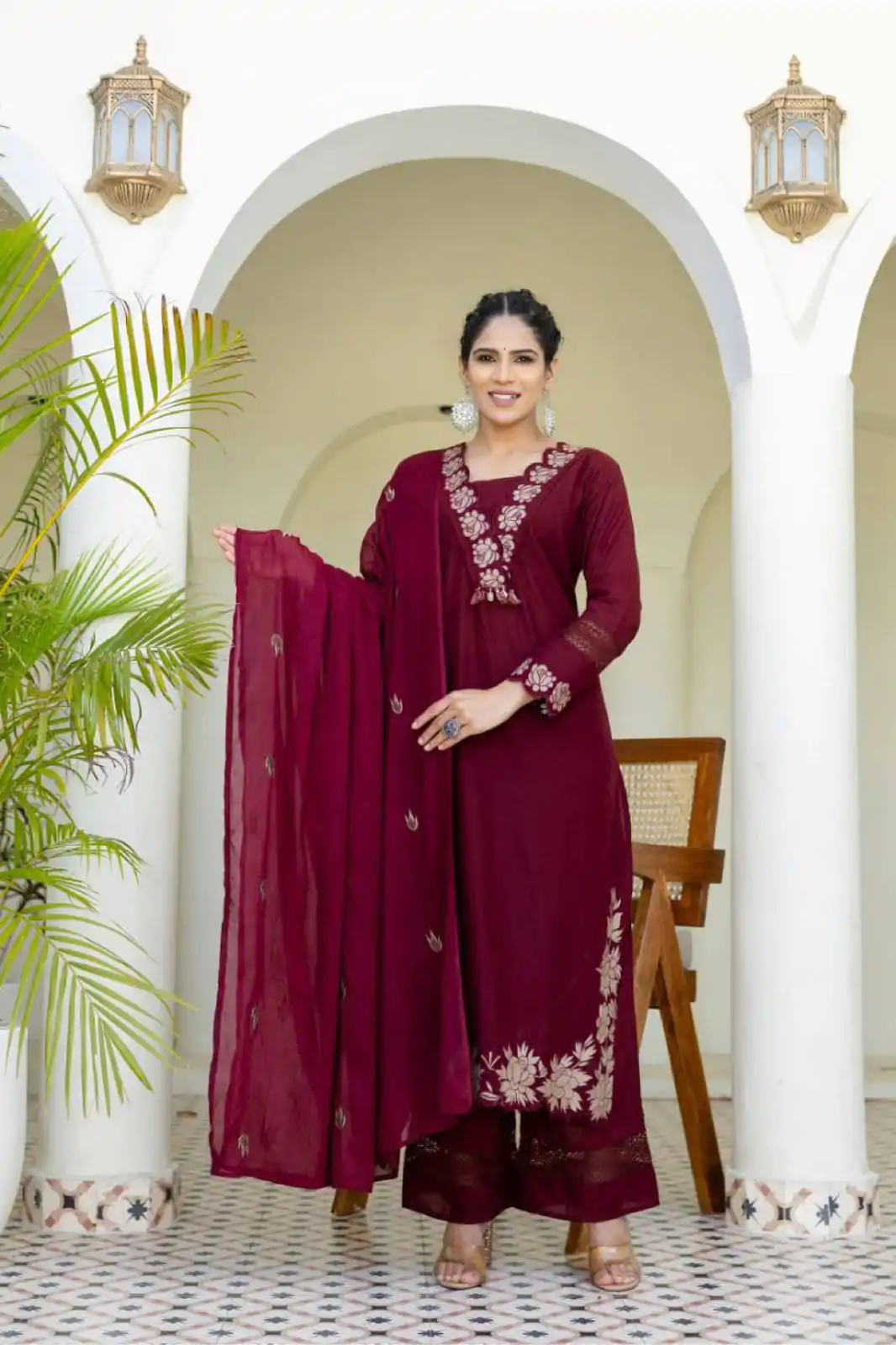 BE 385 Maroon Color Rayon Slub Cotton Embroidery Wor Salwar Suit Casual, Wedding, Festive, Events . Expected Delivery  4-6 Working Days @1899/- only      | Casual Suits, Jump Suits, Creative suits, Designer Suits, Palazzo Suits, Party Wear Suits, Patiala Suits, Salwar suit, Straight Suits