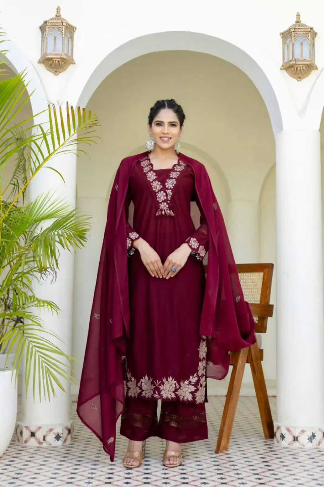 BE 385 Maroon Color Rayon Slub Cotton Embroidery Wor Salwar Suit Casual, Wedding, Festive, Events . Expected Delivery  4-6 Working Days @1899/- only      | Casual Suits, Jump Suits, Creative suits, Designer Suits, Palazzo Suits, Party Wear Suits, Patiala Suits, Salwar suit, Straight Suits