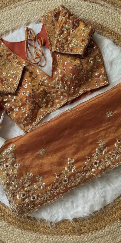 Mustard Fandy Chiffon Embroidery Work Saree