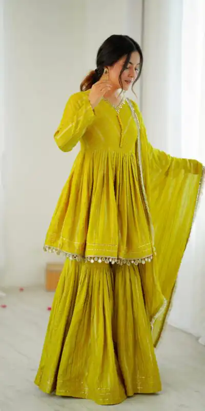 SRK 5300 Mustard Mal Chanderi With Lace Work & Mirror Work Salwar Suit . Get it for ₹2099. Delivery 4-6 Working Days. Shop now. | Casual Suits, Jump Suits, Tops & Bottoms, Track Suits, Trendy Wear, Creative suits, Designer Suits, Palazzo Suits, Party Wear Suits, Patiala Suits, Salwar suit, Straight Suits