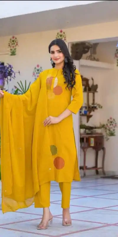 MF 800 Mustered with Embroidery Work & Mirror Work Mustered Chanderi Salwar Suit . Exclusive Offer ₹1599. Delivery 4-6 Working Days. Shop now. | Casual Suits, Jump Suits, Creative suits, Designer Suits, Palazzo Suits, Party Wear Suits, Patiala Suits, Salwar suit, Straight Suits