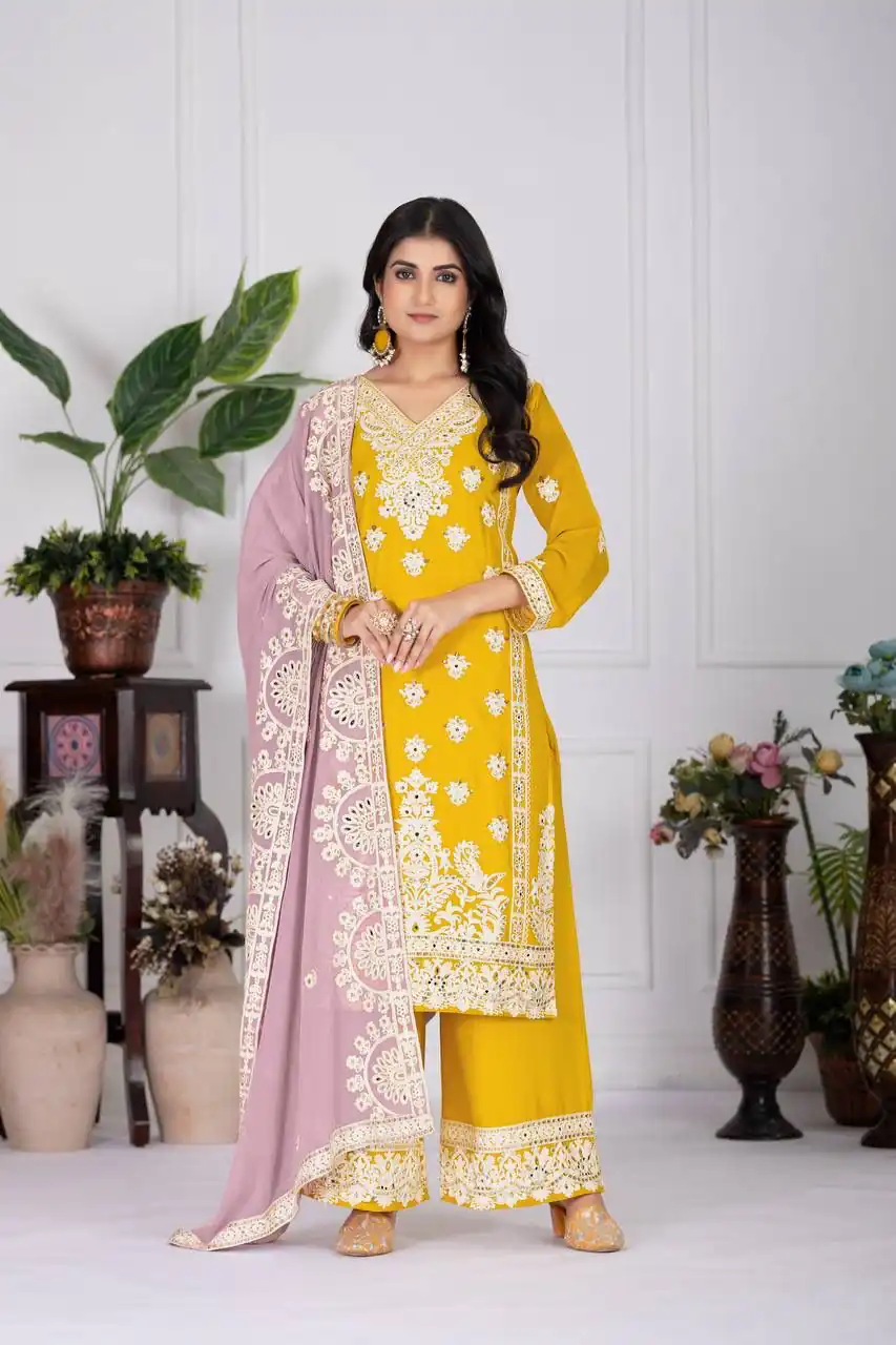KF 1688 Mustered Faux Georgette with Embroidery Work & Mirror Work Salwar Suit . Exclusive Offer ₹2099. Delivery 4-6 Working Days. Shop now. | Casual Suits, Jump Suits, Creative suits, Designer Suits, Palazzo Suits, Party Wear Suits, Patiala Suits, Salwar suit, Straight Suits