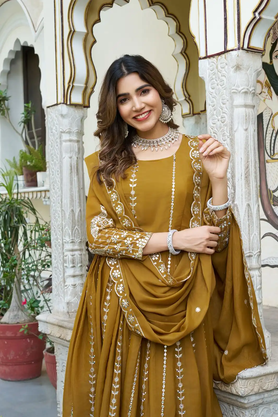 Ram 139 Mustered Star Georgette Gown Perfect for Wedding, Party, Family Gatherings, Haldi, Housewarming –. Grab it for ₹1949. Delivery 4-6 Working | Casual Suits, Jump Suits, Creative suits, Designer Suits, Palazzo Suits, Party Wear Suits, Patiala Suits, Salwar suit, Straight Suits