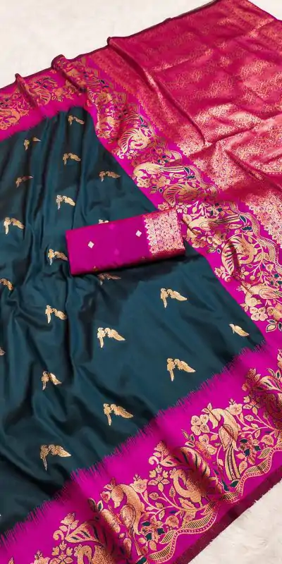 Navy Blue Banarasi Silk Weaving Lace Zari Work Saree