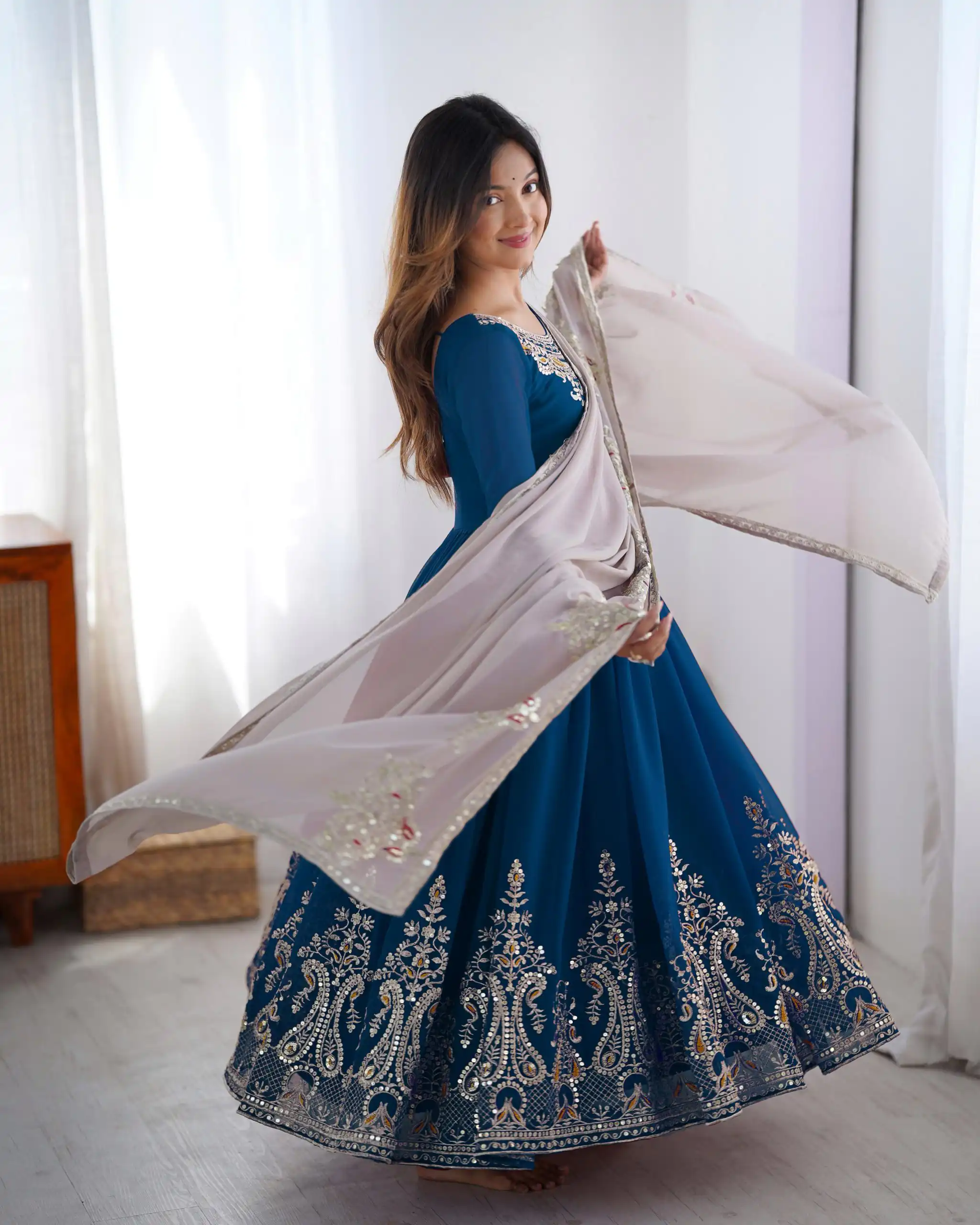 ZF 5008 Navy Blue Georgette Gown with Embroidery Work. Wedding, Party, Festive, Events, Special Price ₹2049. Delivery 4-6 Working Days. Shop now. | Casual Suits, Jump Suits, Creative suits, Designer Suits, Palazzo Suits, Party Wear Suits, Patiala Suits, Salwar suit, Straight Suits