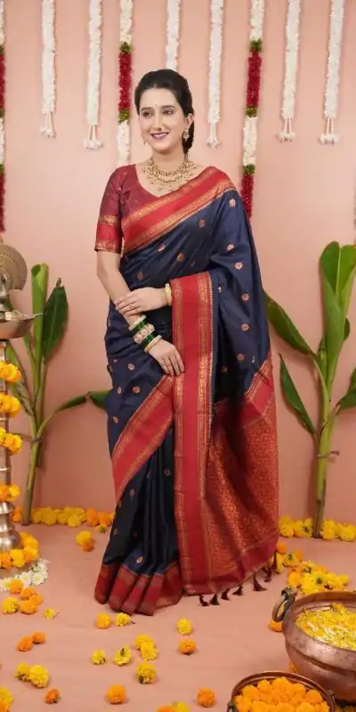 Navy Blue Silk Paithni Weaving Zari Work Saree
