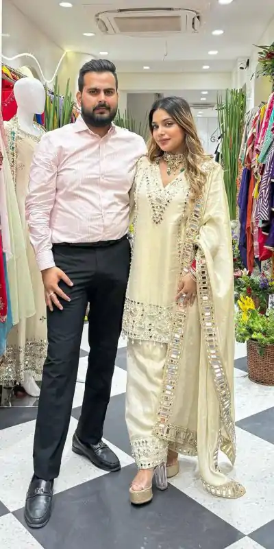 LG 2019 Off White Georgette with Embroidery Work & Mirror Work Salwar Suit . Available at ₹2149 only. Delivery 4-6 Working Days. Shop now. | Casual Suits, Jump Suits, Creative suits, Designer Suits, Palazzo Suits, Party Wear Suits, Patiala Suits, Salwar suit, Straight Suits