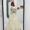 Off White Tissue Simmer Diamond Work Lehenga Choli