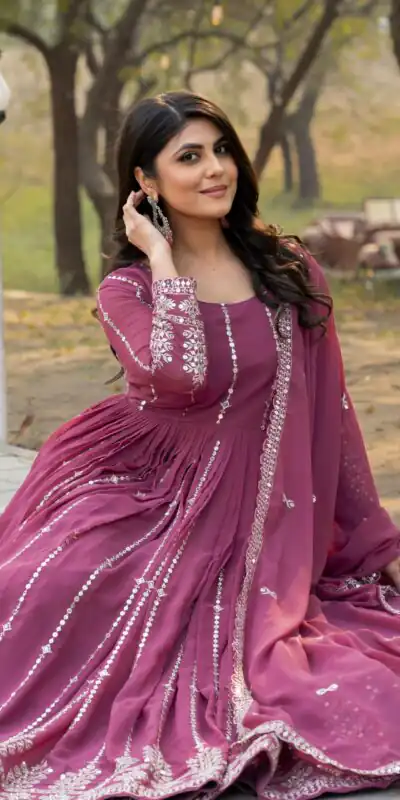 Ram 080 Onion Fox Georgette Gown with Embroidery Work. Wedding, Party, Festive, Events, Best Price ₹2049. Delivery 4-6 Working Days. Shop now. | Casual Suits, Jump Suits, Creative suits, Designer Suits, Palazzo Suits, Party Wear Suits, Patiala Suits, Salwar suit, Straight Suits