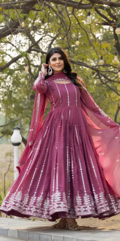 Ram 080 Onion Fox Georgette Gown with Embroidery Work. Wedding, Party, Festive, Events, Best Price ₹2049. Delivery 4-6 Working Days. Shop now. | Casual Suits, Jump Suits, Creative suits, Designer Suits, Palazzo Suits, Party Wear Suits, Patiala Suits, Salwar suit, Straight Suits