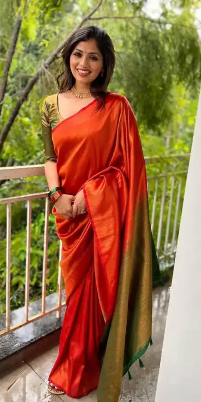 KP 4084 Orange Soft Lichi Silk Saree with Lace Work & Lace Border. Festive Deal ₹1399. Delivery 4-6 Working Days. Shop now. | Creative Sarees, Embroidered Sarees, Bollywood Sarees, Designer Sarees, Ethnic Saree, Modern Digital sarees, Party Wear Sarees, Sarees