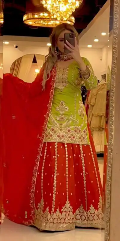 ND 5049 Parrot Green Chinon Silk with Lace Work & Embroidery Work Salwar Suit . Available at ₹2449 only. Delivery 4-6 Working Days. Shop now. | Casual Suits, Jump Suits, Creative suits, Designer Suits, Palazzo Suits, Party Wear Suits, Patiala Suits, Salwar suit, Straight Suits