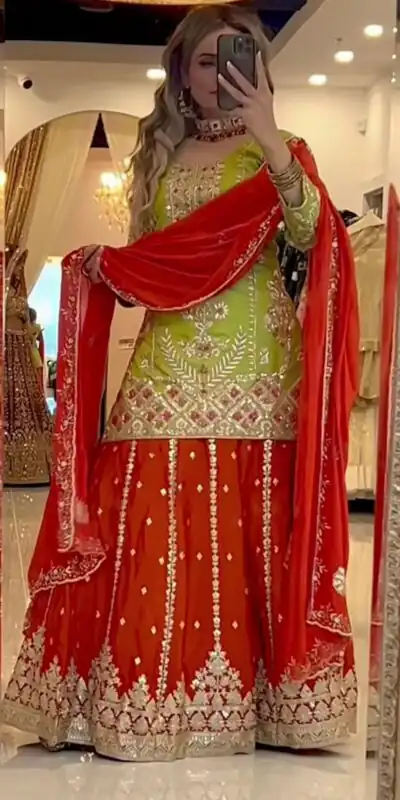 ND 5049 Parrot Green Chinon Silk with Lace Work & Embroidery Work Salwar Suit . Available at ₹2449 only. Delivery 4-6 Working Days. Shop now. | Casual Suits, Jump Suits, Creative suits, Designer Suits, Palazzo Suits, Party Wear Suits, Patiala Suits, Salwar suit, Straight Suits