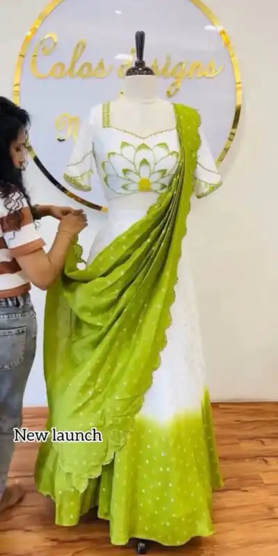 PC 500 Parrot Green in Color Chinon Digital Print Lehenga Choli . Wedding, Party, Festive, Events Festive Deal ₹2449. Delivery 4-6 Working Days. Shop now. | Bollywood Lehenga, Creative Lehenga, Designer Lehenga, Embroidered Lehenga, Lehenga, Party Wear Lehenga