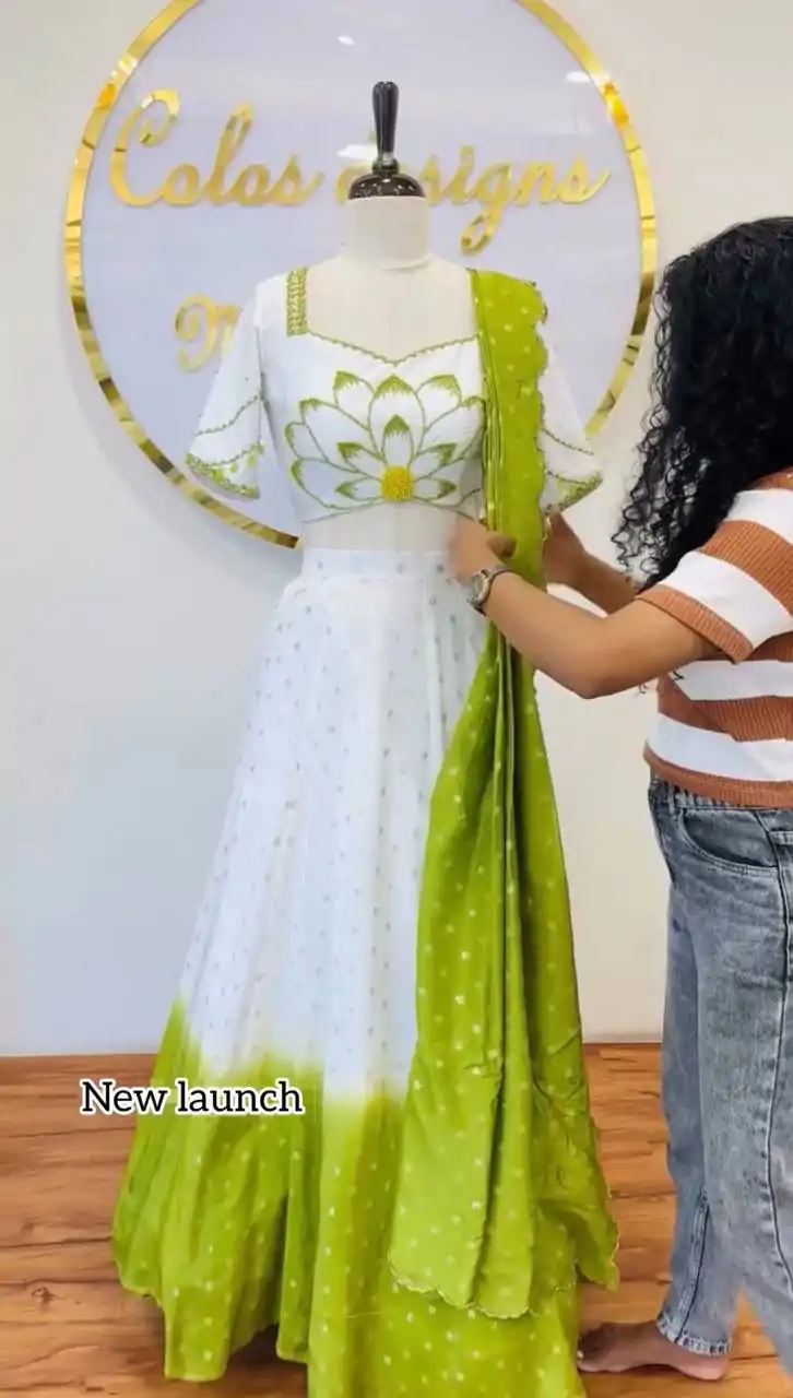 PC 500 Parrot Green in Color Chinon Digital Print Lehenga Choli . Wedding, Party, Festive, Events Festive Deal ₹2449. Delivery 4-6 Working Days. Shop now. | Bollywood Lehenga, Creative Lehenga, Designer Lehenga, Embroidered Lehenga, Lehenga, Party Wear Lehenga