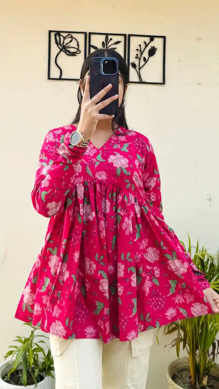 INLI Plume Pink Color Cotton with Designer Printed Work Kurti . Wedding, Party, Festive, Events, Best Price ₹1299. Delivery 4-6 Working Days. Shop now. | Bollywood Kurti, Creative Kurtis, Designer Kurti, Kurti, Party Wear Kurti, Selfie Kurti