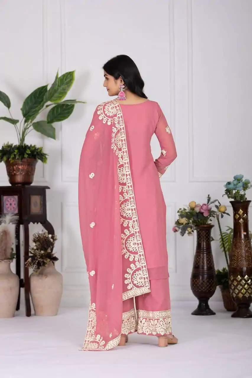 KF 1688 Pink Faux Georgette with Embroidery Work & Mirror Work Salwar Suit . Exclusive Offer ₹2099. Delivery 4-6 Working Days. Shop now. | Casual Suits, Jump Suits, Creative suits, Designer Suits, Palazzo Suits, Party Wear Suits, Patiala Suits, Salwar suit, Straight Suits