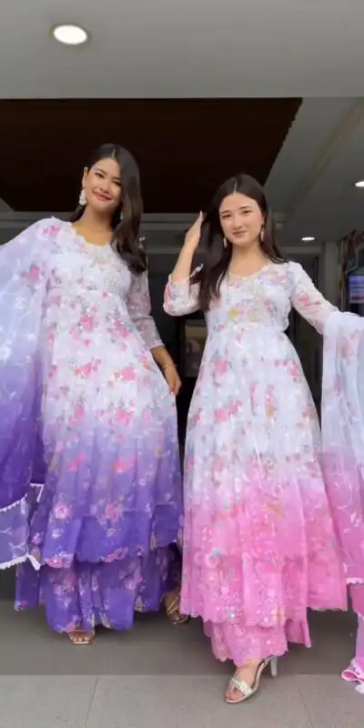 ST 1126 Pink Faux Georgette Gown Perfect for Wedding, Party, Diwali, Makar Sankranti, Mehendi – . Special Price ₹2599. Delivery 4-6 Working Days. | Casual Suits, Jump Suits, Creative suits, Designer Suits, Palazzo Suits, Party Wear Suits, Patiala Suits, Salwar suit, Straight Suits