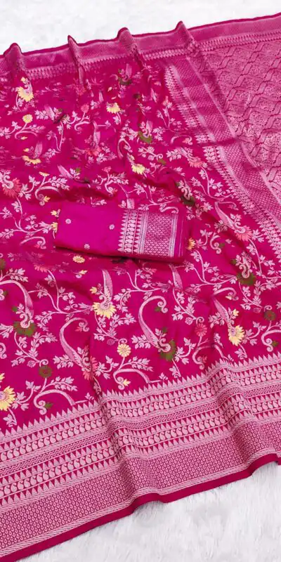MB 105 Pink in Color Khaddi Pashmina Lace Work & Zari Work Saree . Special Price ₹1999. Delivery 4-6 Working Days. Shop now. | Creative Sarees, Embroidered Sarees, Bollywood Sarees, Designer Sarees, Ethnic Saree, Modern Digital sarees, Party Wear Sarees, Sarees