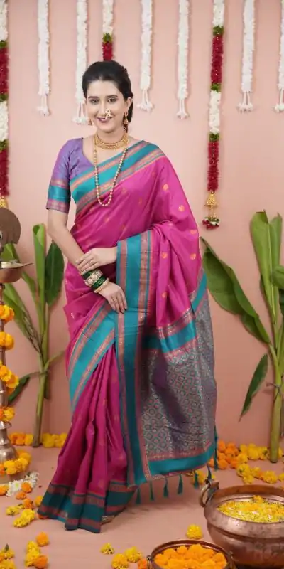 Pink Silk Paithni Weaving Zari Work Saree