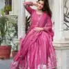 Pink Star Georgette Embroidery Work Gown