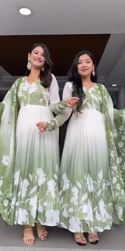 ZF 431 Pista Faux Georgette Gown with Embroidery Work & Digital Print. Best Price ₹2049. Delivery 4-6 Working Days. Shop now. | Casual Suits, Jump Suits, Creative suits, Designer Suits, Palazzo Suits, Party Wear Suits, Patiala Suits, Salwar suit, Straight Suits