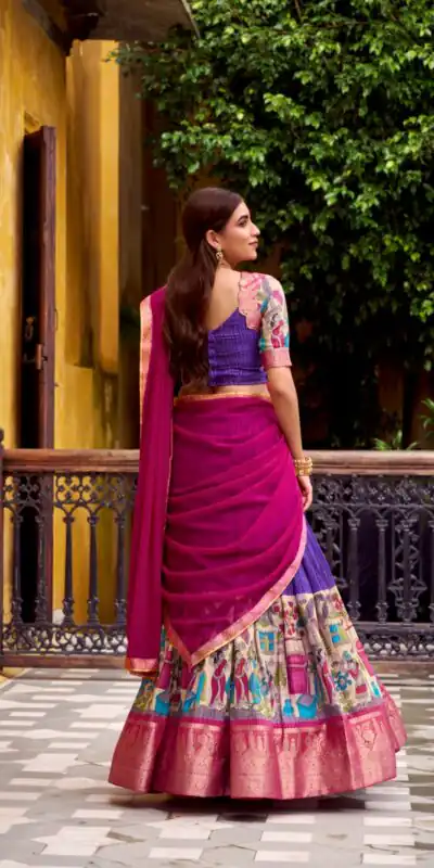 LNB 1242 Purple Color Poly Chanderi Kalamkari Printed Zari Weaving Work Lehenga Choli Wedding, Party, Festive, Events Etc. Delivery 4-6 Working Days Rs 1899 | Bollywood Lehenga, Creative Lehenga, Designer Lehenga, Embroidered Lehenga, Lehenga, Party Wear Lehenga