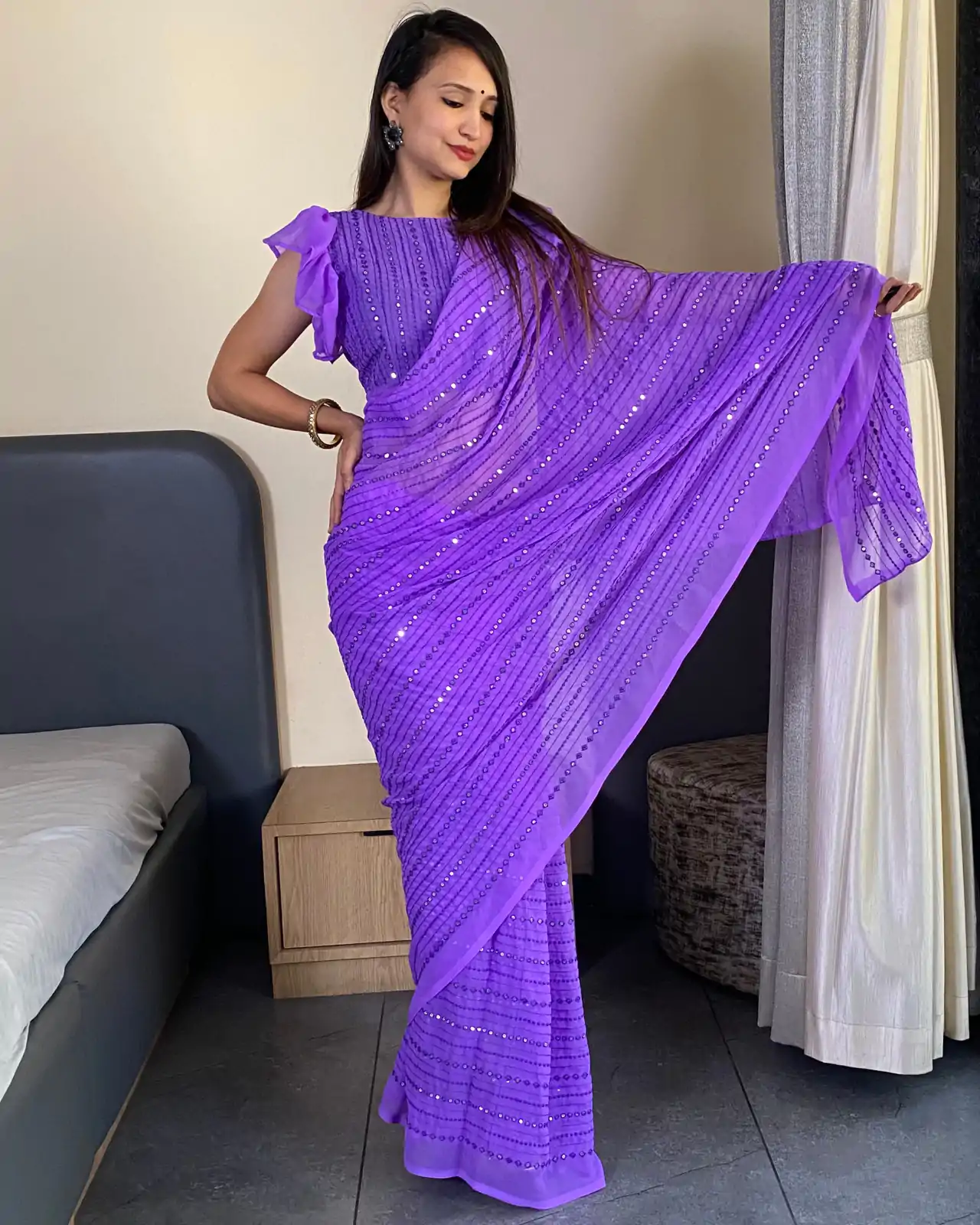 BT SUMAN Purple Fox Georgette SareePerfect for Wedding, Party, Sangeet, Baisakhi, Karwa Chauth – . Special Price ₹1749. Delivery 4-6 Working Days. | Creative Sarees, Embroidered Sarees, Bollywood Sarees, Designer Sarees, Ethnic Saree, Modern Digital sarees, Party Wear Sarees, Sarees