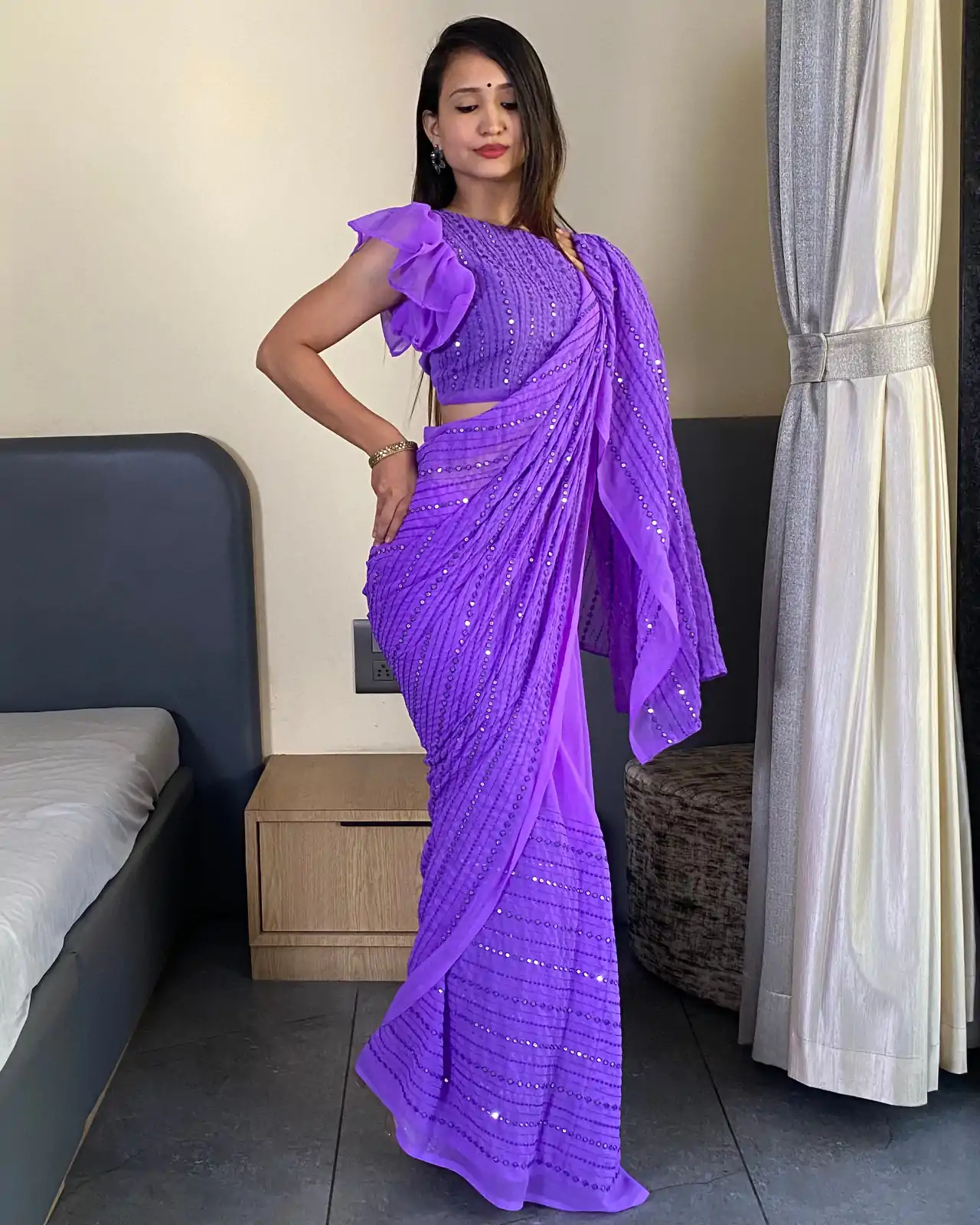BT SUMAN Purple Fox Georgette SareePerfect for Wedding, Party, Sangeet, Baisakhi, Karwa Chauth – . Special Price ₹1749. Delivery 4-6 Working Days. | Creative Sarees, Embroidered Sarees, Bollywood Sarees, Designer Sarees, Ethnic Saree, Modern Digital sarees, Party Wear Sarees, Sarees