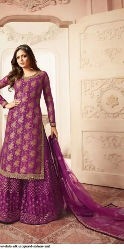 FC L.t 5401 Purple Color Jacquard Silk Georgette Diamond Sharara Suit Wedding, Party, Festive Expected Delivery 4-6 Working Days  @2999/- | Casual Suits, Jump Suits, Creative suits, Designer Suits, Palazzo Suits, Party Wear Suits, Patiala Suits, Salwar suit, Straight Suits