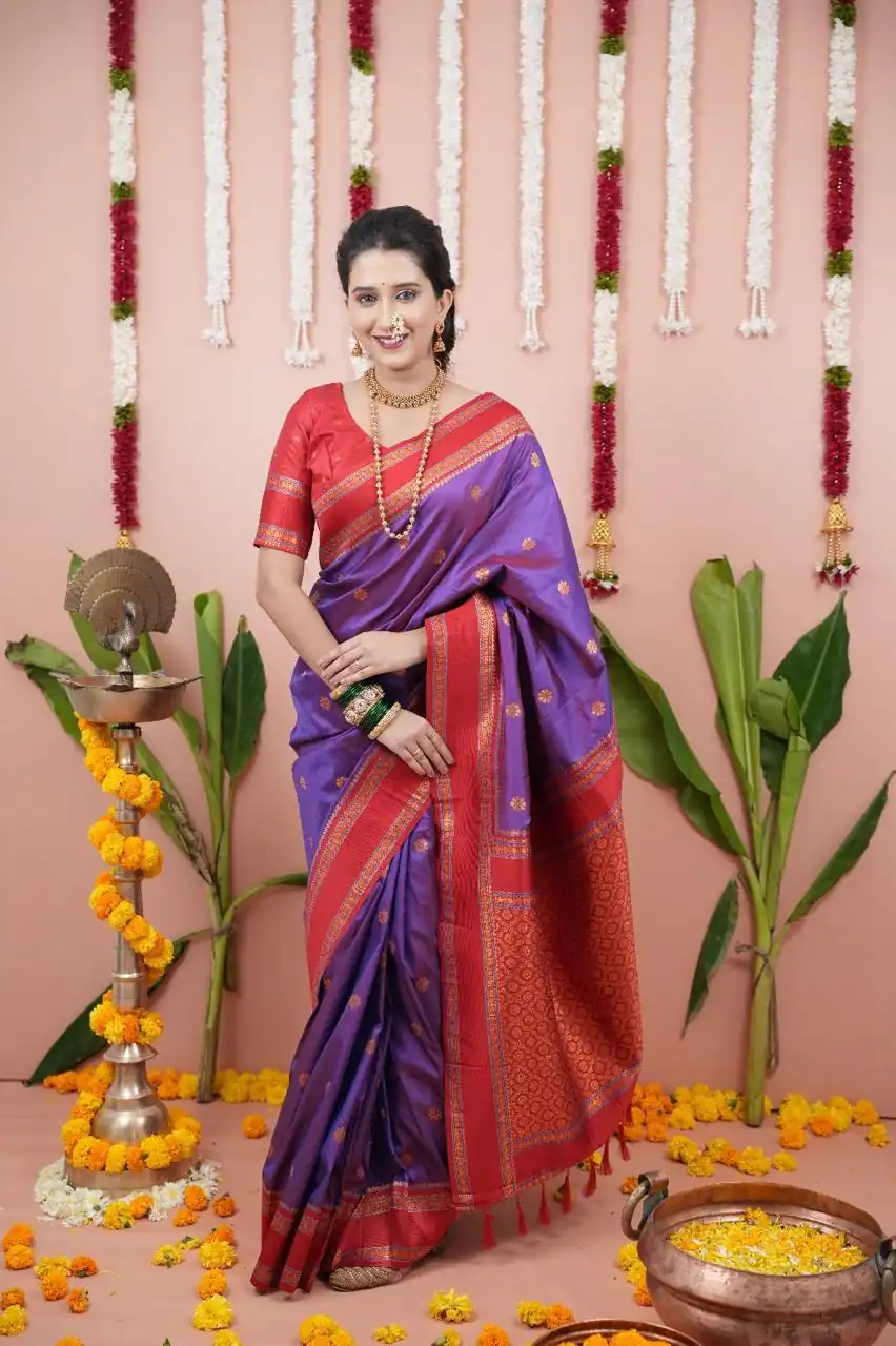 MS 536 Purple Color Banarasi Silk Saree with Zari Work. Wedding, Party, Festive, Events, Available at ₹1699 only. Delivery 4-6 Working Days. Shop now. | Creative Sarees, Embroidered Sarees, Bollywood Sarees, Designer Sarees, Ethnic Saree, Modern Digital sarees, Party Wear Sarees, Sarees
