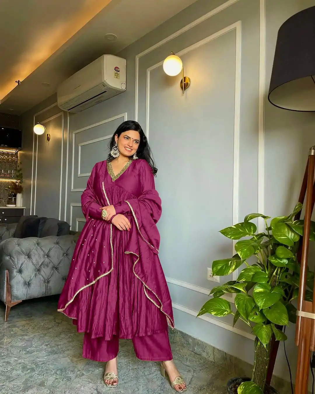 AD 152 Rani Pink Color Pure Chinon Silk Embroidery Gown Fancy Full Sleeve Wedding, Party, Festive, Events Etc. Expected Delivery  4-6 Working Days @1799/ | Casual Suits, Jump Suits, Creative suits, Designer Suits, Palazzo Suits, Party Wear Suits, Patiala Suits, Salwar suit, Straight Suits