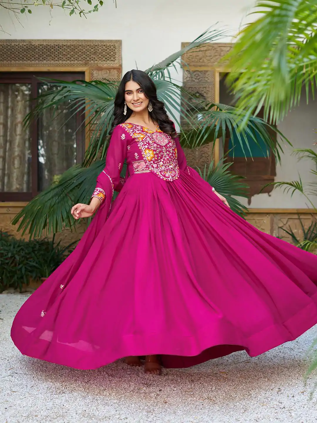Ram 105 Rani Pink Star Georgette Gown with Embroidery Work & Thread Embroidery. Get it for ₹2049. Delivery 4-6 Working Days. Shop now. | Casual Suits, Jump Suits, Creative suits, Designer Suits, Palazzo Suits, Party Wear Suits, Patiala Suits, Salwar suit, Straight Suits