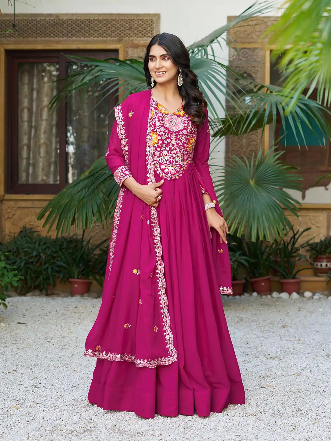 Ram 105 Rani Pink Star Georgette Gown with Embroidery Work & Thread Embroidery. Get it for ₹2049. Delivery 4-6 Working Days. Shop now. | Casual Suits, Jump Suits, Creative suits, Designer Suits, Palazzo Suits, Party Wear Suits, Patiala Suits, Salwar suit, Straight Suits