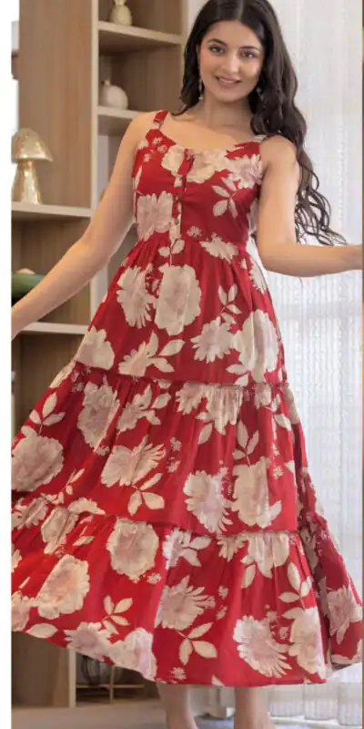 INLI Coral Red Color Cotton With Printed Designer Work Gown . Wedding, Party, Festive, Events, Grab it for ₹1449. Delivery 4-6 Working Days. Shop now. | Bollywood Gowns, Creative Gowns, Designer Gowns, Embroidered Gowns, Gowns, Party Wear Gowns