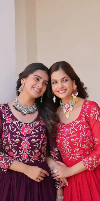 Ram 082 Red Fox Georgette Gown Perfect for Wedding, Party, Sangeet, Durga Puja, Reception – . Grab it for ₹1849. Delivery 4-6 Working Days. Shop now. | Casual Suits, Jump Suits, Creative suits, Designer Suits, Palazzo Suits, Party Wear Suits, Patiala Suits, Salwar suit, Straight Suits