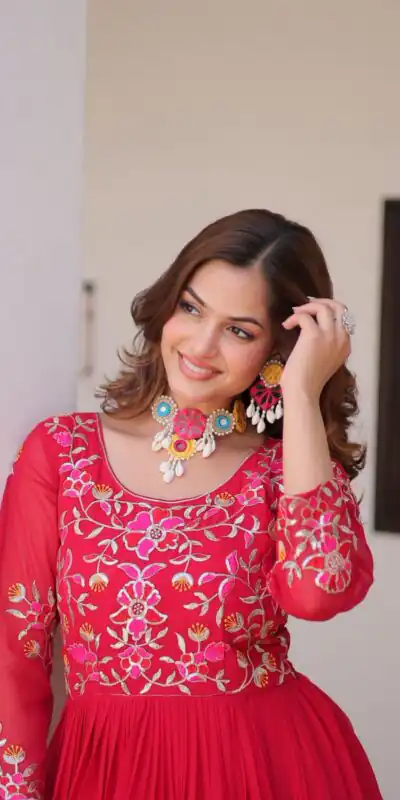 Ram 082 Red Fox Georgette Gown Perfect for Wedding, Party, Sangeet, Durga Puja, Reception – . Grab it for ₹1849. Delivery 4-6 Working Days. Shop now. | Casual Suits, Jump Suits, Creative suits, Designer Suits, Palazzo Suits, Party Wear Suits, Patiala Suits, Salwar suit, Straight Suits