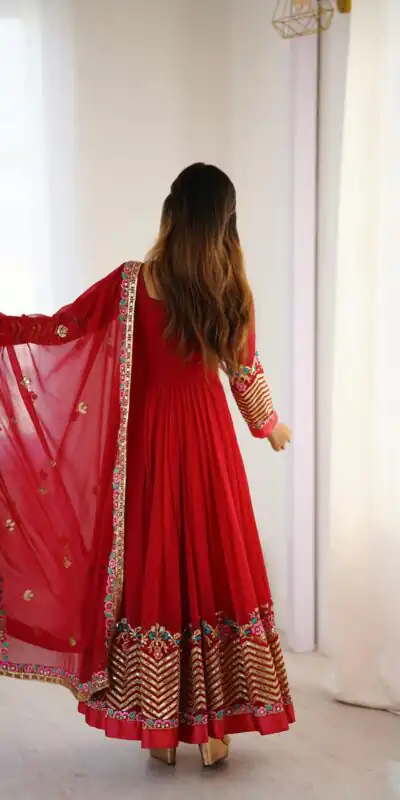 ZF 5010 Red Georgette Gown Perfect for Wedding, Party, Pooja, Ethnic Day, Karwa Chauth – . Best Price ₹2049. Delivery 4-6 Working Days. Shop now. | Casual Suits, Jump Suits, Creative suits, Designer Suits, Palazzo Suits, Party Wear Suits, Patiala Suits, Salwar suit, Straight Suits