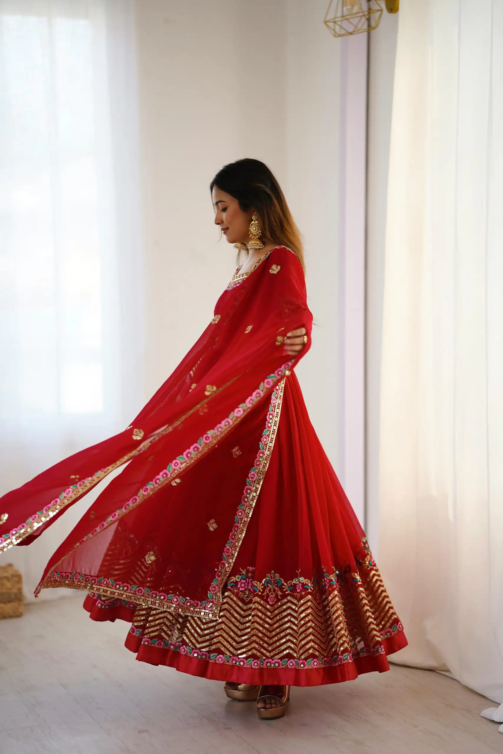 ZF 5010 Red Georgette Gown Perfect for Wedding, Party, Pooja, Ethnic Day, Karwa Chauth – . Best Price ₹2049. Delivery 4-6 Working Days. Shop now. | Casual Suits, Jump Suits, Creative suits, Designer Suits, Palazzo Suits, Party Wear Suits, Patiala Suits, Salwar suit, Straight Suits