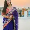 Royal Blue Georgette With Embroidery Work Saree